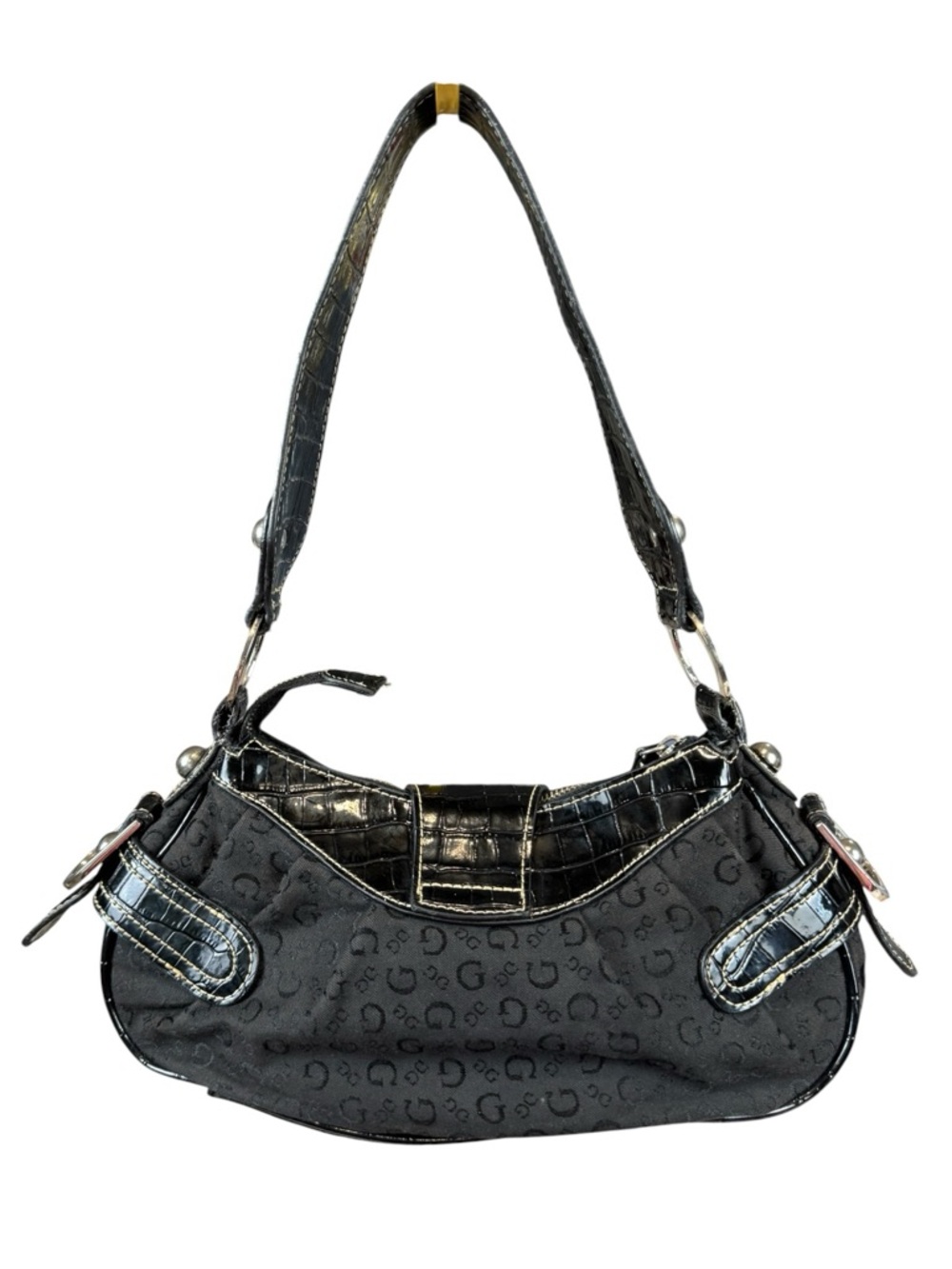 Guess Vintage Y2K Black Monogram Buckle Shoulder Bag - Picture 4 of 16